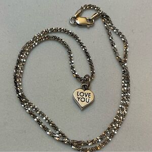 SJC 925 Love You Heart Pendant Choker Necklace w Unique Criss Cross Chain